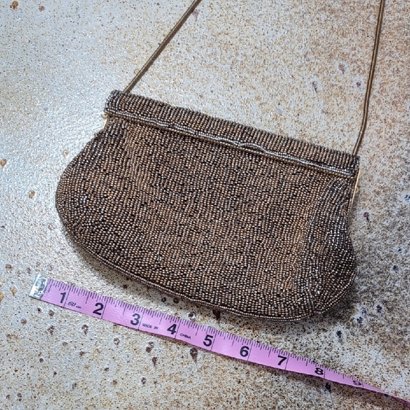 Elegant Gold Beaded Brown Clutch With Removable Shoulder Straps - Picture 6 of 7